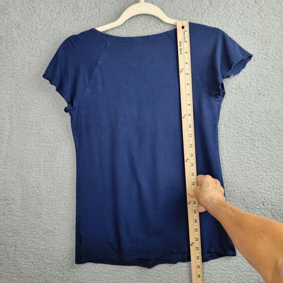 Style & Co Top Blouse Womens M Blue Embellished Neck Interlaced Wood Rings - Picture 6 of 13